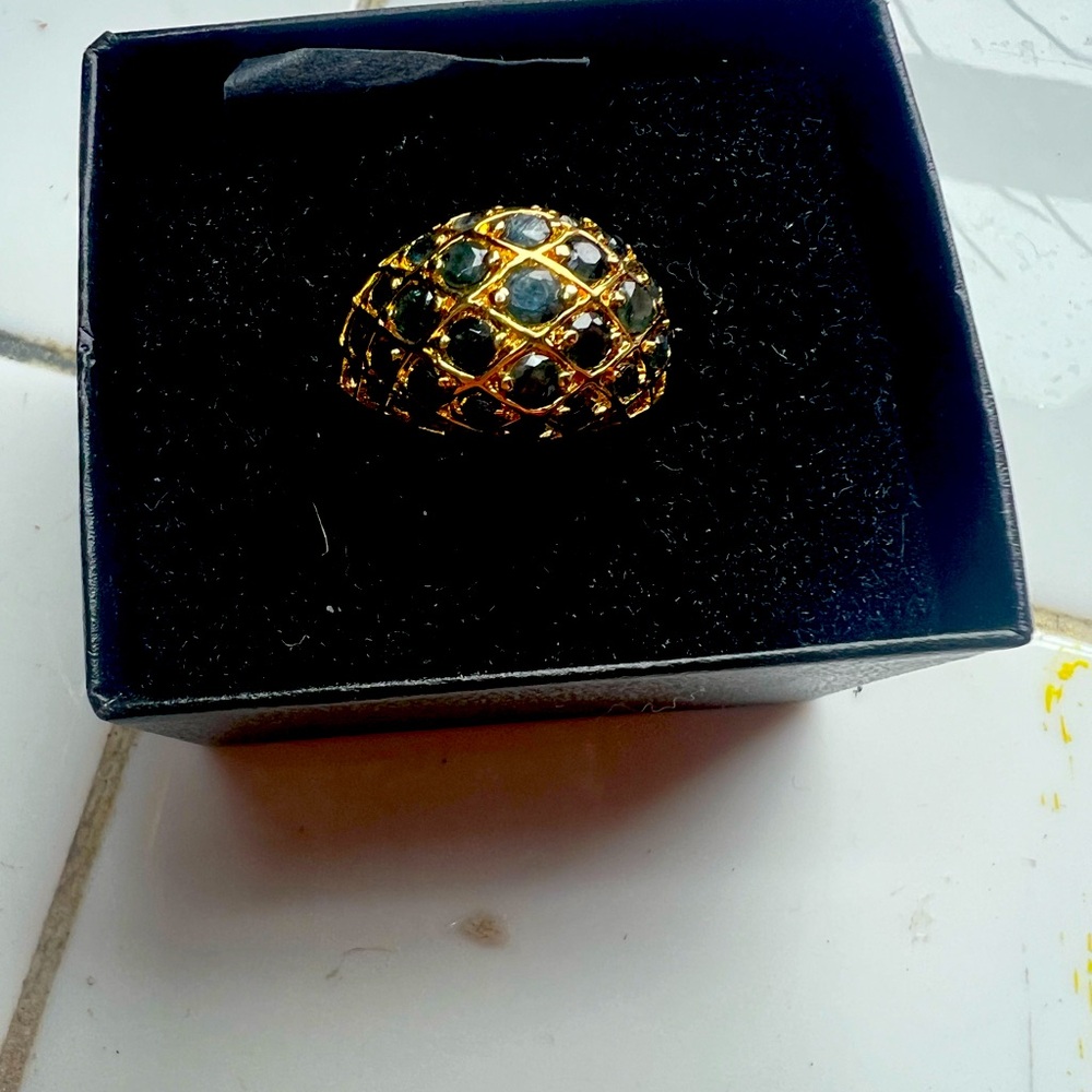 Sapphire ring, Sterling silver gold plated, size 8